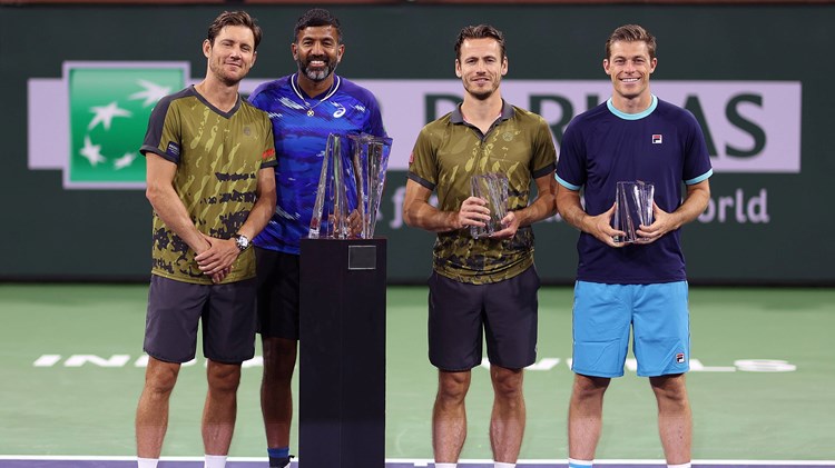 2023 Indian Wells champions Rohan Bopanna and Matthew Ebden with runners-up Neal Skupski and Wesley Koolhof