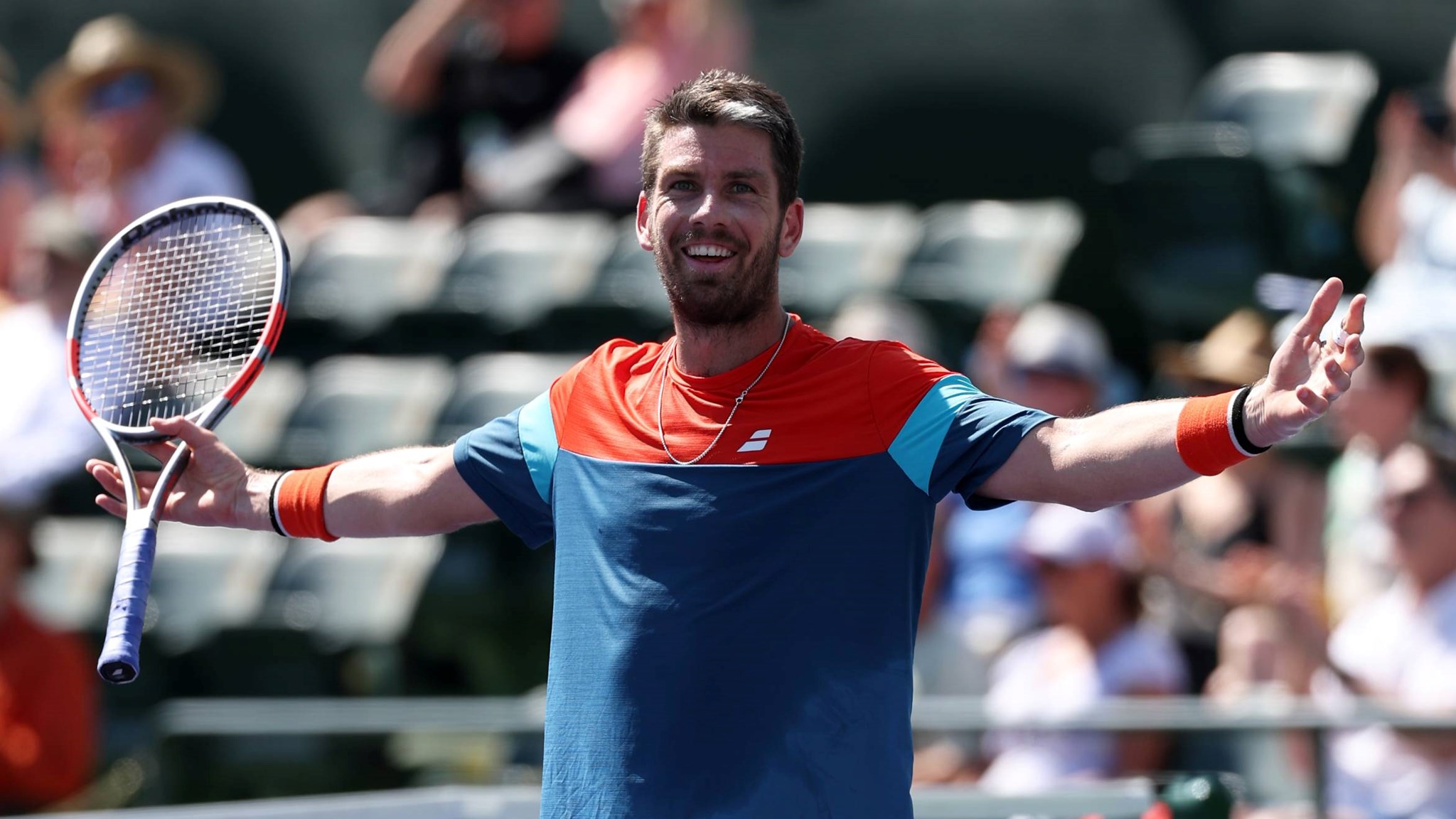 Cam Norrie celebrates making the fourth round at Indian Wells
