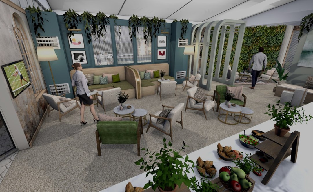 Designs for the 'Her Story at Tennis' hospitality experience at The Queen's Club