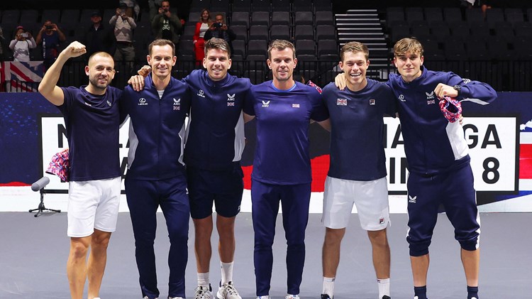 The Lexus GB Davis Cup squad celebrating their win in Manchester 2023