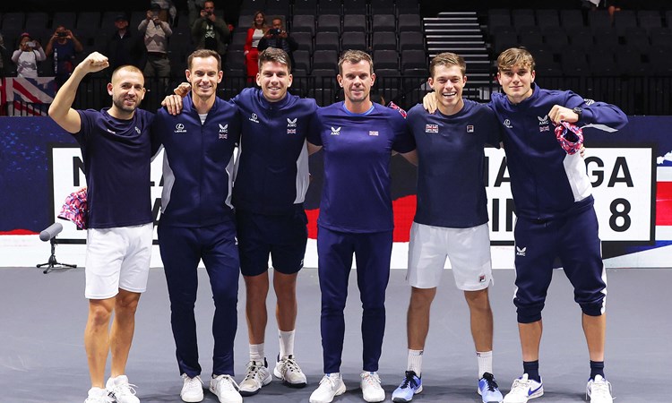 The Lexus GB Davis Cup squad celebrating their win in Manchester 2023