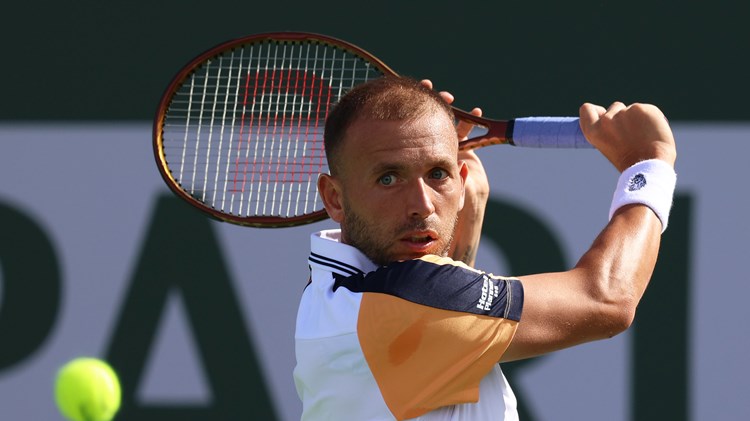 Dan Evans lines up a backhand at Indian Wells