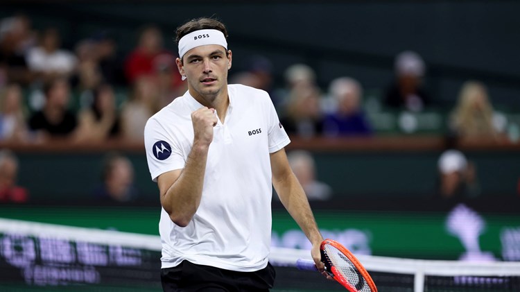 Taylor Fritz celebrates winning a point at the Miami Open