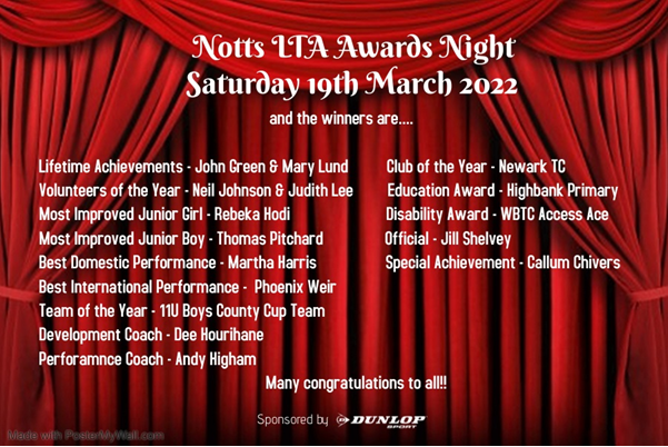 The Notts LTA Annual Awards 2022 winners