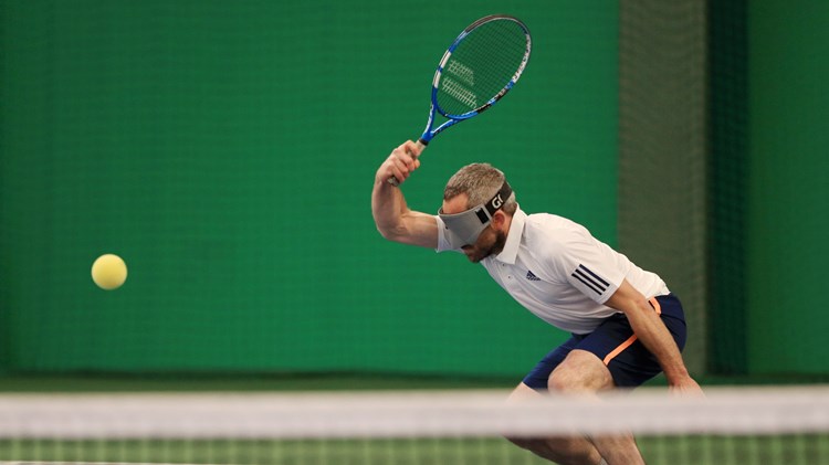 Roy Turnham in action during the LTA Visually Impaired National Finals at Wrexham Tennis Centre on November 20, 2021 in Wrexham, Wales. 