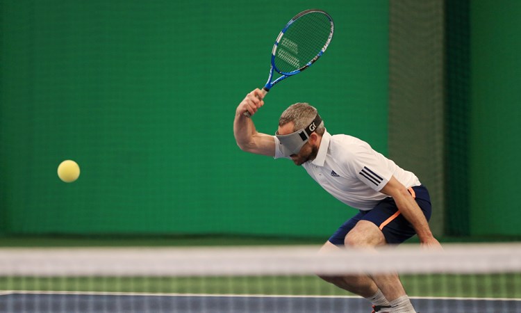 Roy Turnham in action during the LTA Visually Impaired National Finals at Wrexham Tennis Centre on November 20, 2021 in Wrexham, Wales. 