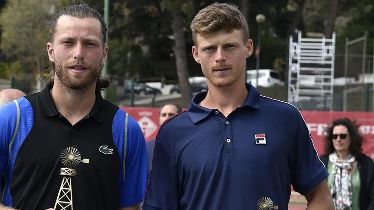 Billy Harris holding his runner-up trophy at his first ATP Challenger final