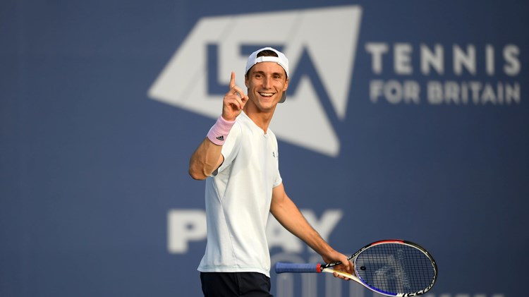 Joe Salisbury celebrates a win at the Battle of the Brits at the National Tennis Centre