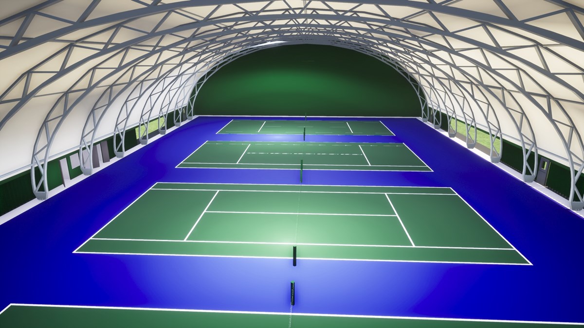 Elevated view of what the new indoor courts will look like