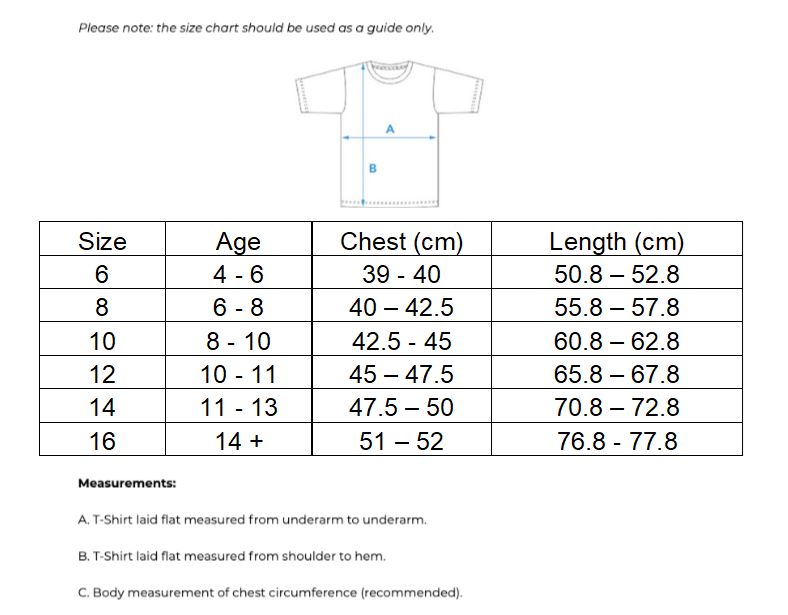 LTA Youth size guide