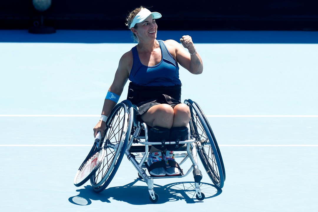 Lucy Shuker fist pumps at the 2022 Australian Open