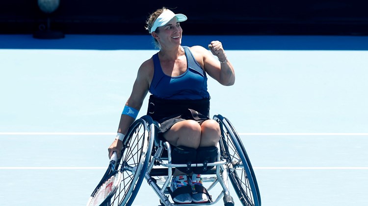 Lucy Shuker fist pumps at the 2022 Australian Open