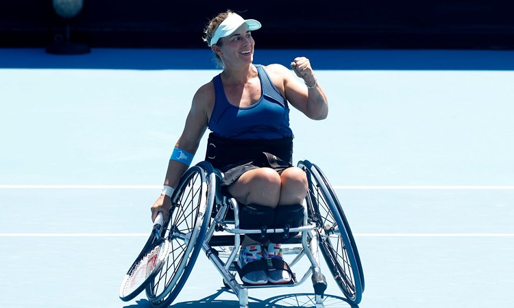 Lucy Shuker fist pumps at the 2022 Australian Open