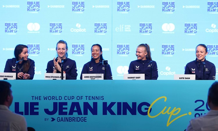 The Great Britain team in the press conference ahead of the Billie Jean King Cup Qualifiers