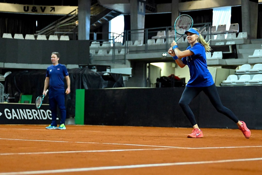 Katie Boulter in training at the Billie Jean King Cup in France