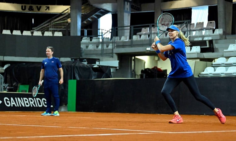 Katie Boulter in training at the Billie Jean King Cup in France