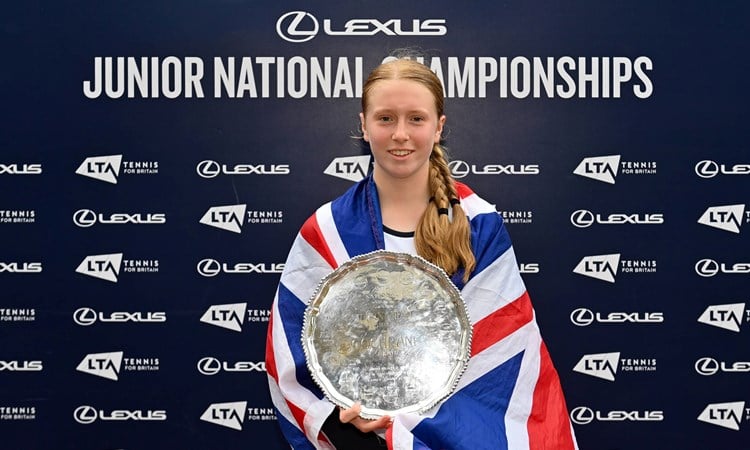 Daniella Britton holding the 2026 16U Lexus Junior National Championships title