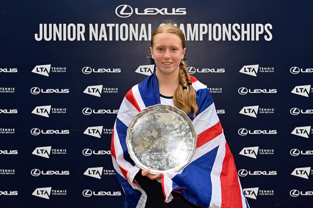 Daniella Britton holding the 2026 16U Lexus Junior National Championships title
