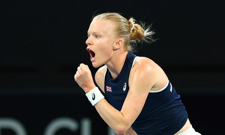 Harriet Dart celebrates winning her match against Kimberly Birrell at the Billie Jean King Cup