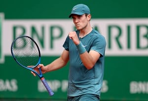 Jack Draper celebrates winning a point at the 2023 Monte Carlo Masters