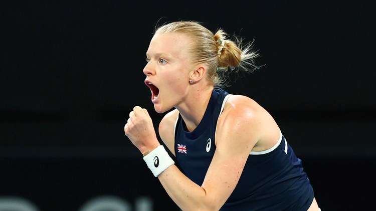 Harriet Dart celebrates winning her match against Kimberly Birrell at the Billie Jean King Cup