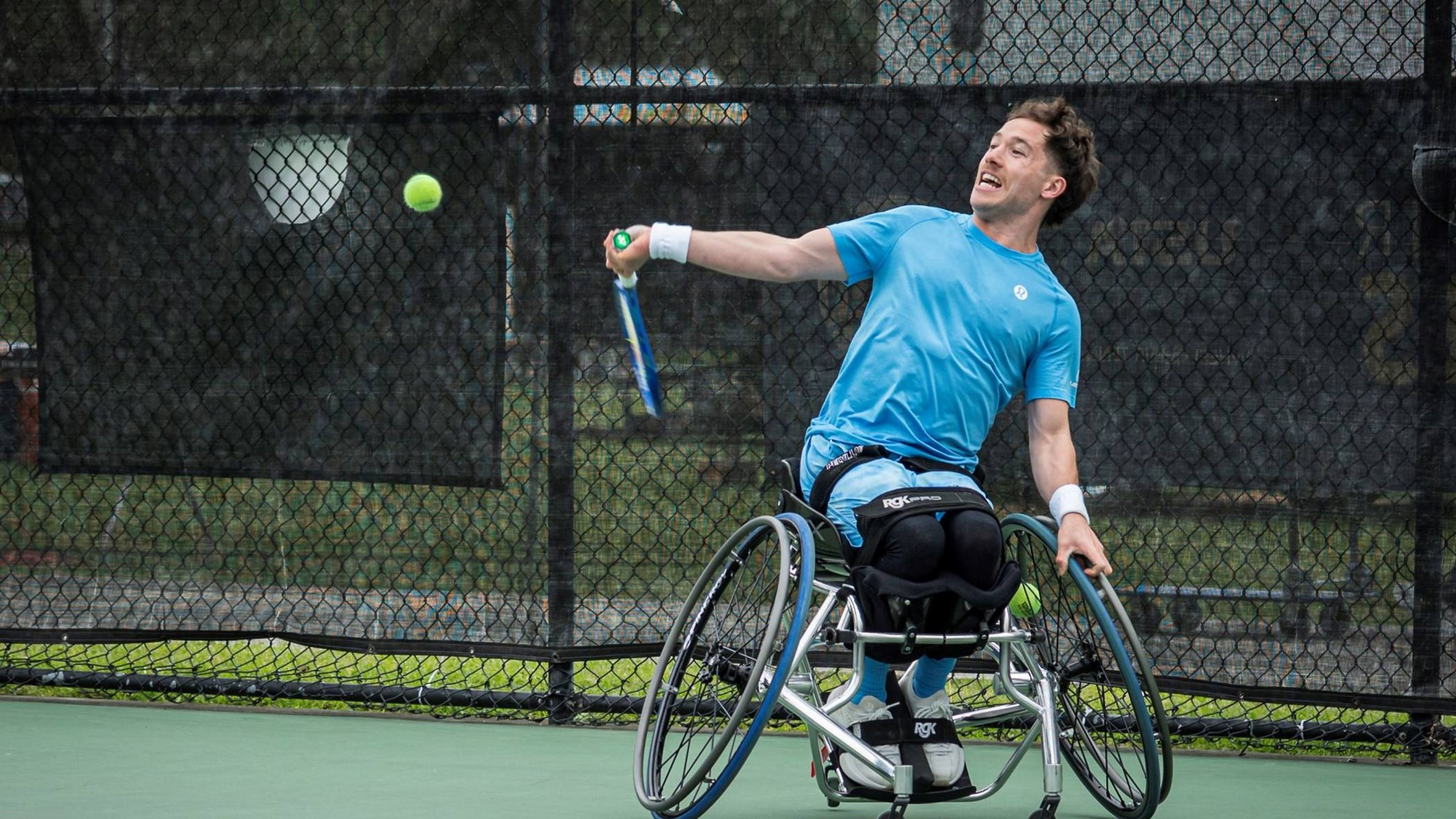 Alfie Hewett hitting a forehand at the 2026 Cajun Classic
