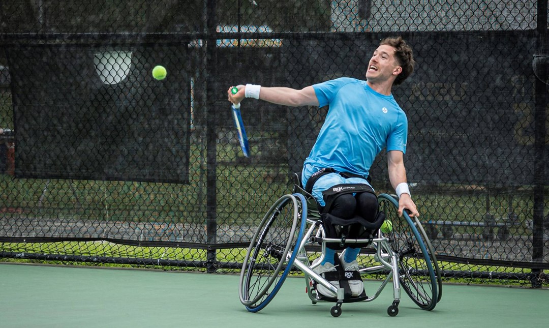 Alfie Hewett hitting a forehand at the 2026 Cajun Classic