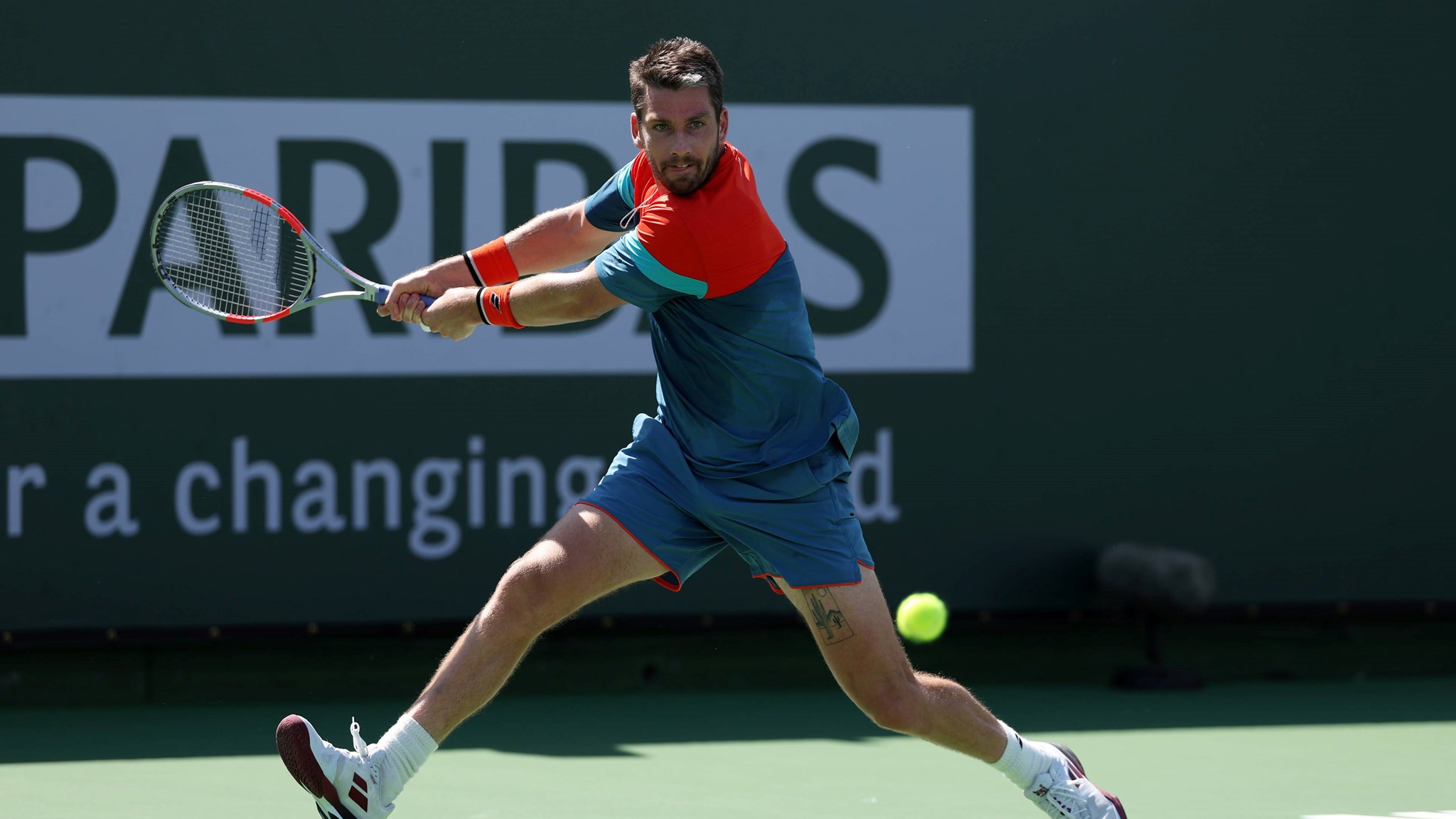 Cam Norrie lining up a backhand at Indian Wells