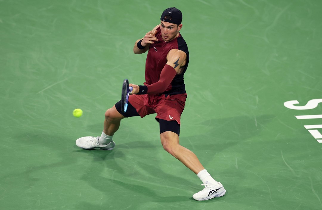 Jack Draper strikes a forehand during the quarter-finals of Indian Wells