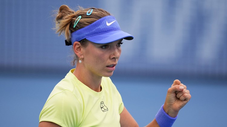 Katie Boulter gives a fist pump celebration at the Miami Open