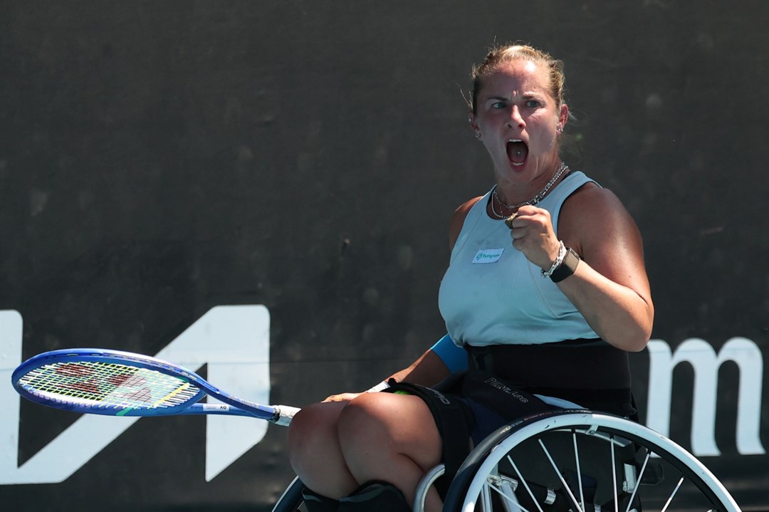 Lucy Shuker roars in celebration at the 2026 Australian Open