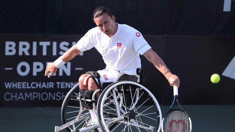 Gordon Reid in action during the final of the men's doubles at the 2022 British Open
