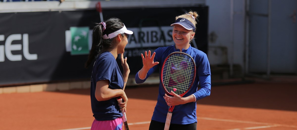 Emma Raducanu and Harriet Dart training ahead of the Billie Jean King Cup tie against Czech Republic