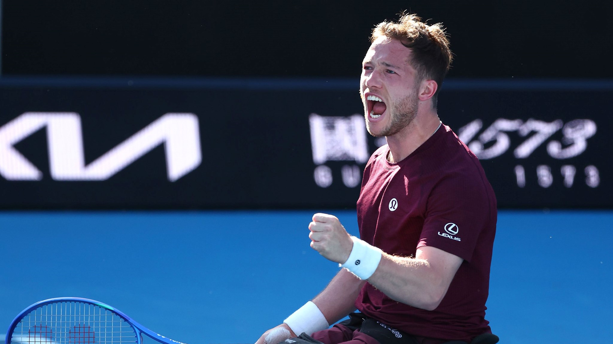 Alfie Hewett gives a fist pump after winning a match at the Australian Open in 2025