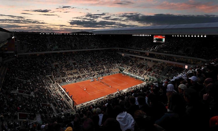 Centre Court at Roland Garros at sunset