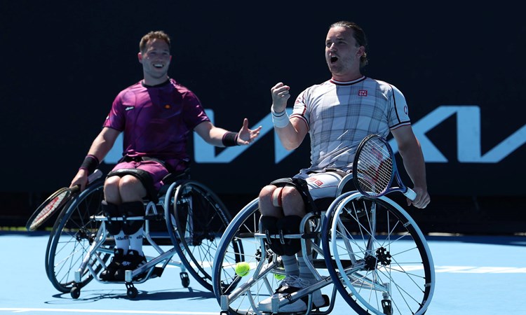 Gordon Reid and Alfie Hewett celebrate winning the Australian Open 2023