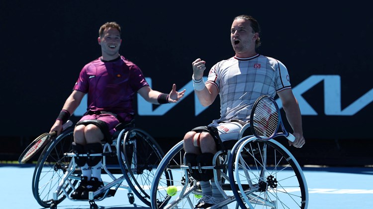 Gordon Reid and Alfie Hewett celebrate winning the Australian Open 2023