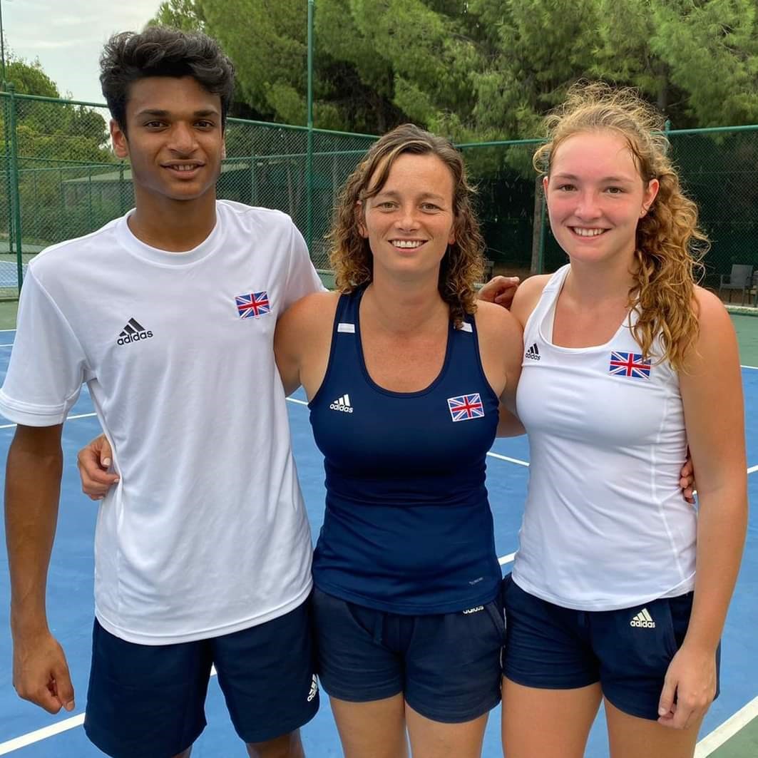 Phoebe Suthers poses for a photo with National Deaf Tennis Coach, Cathy Fletcher, and fellow GB teammate, Esah Hayat
