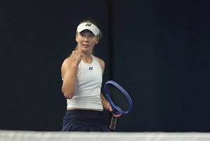 Britain's Allegra Korpec Davies celebrating at the Lexus Junior National Tennis Championships 2025