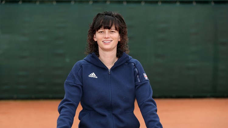 Catherine Fletcher posing for a picture wearing the GB kit before the World Deaf Tennis Championships