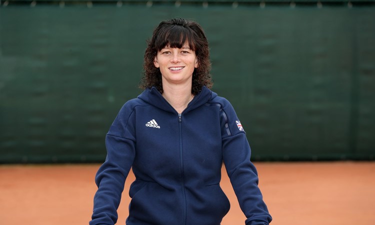 Catherine Fletcher posing for a picture wearing the GB kit before the World Deaf Tennis Championships