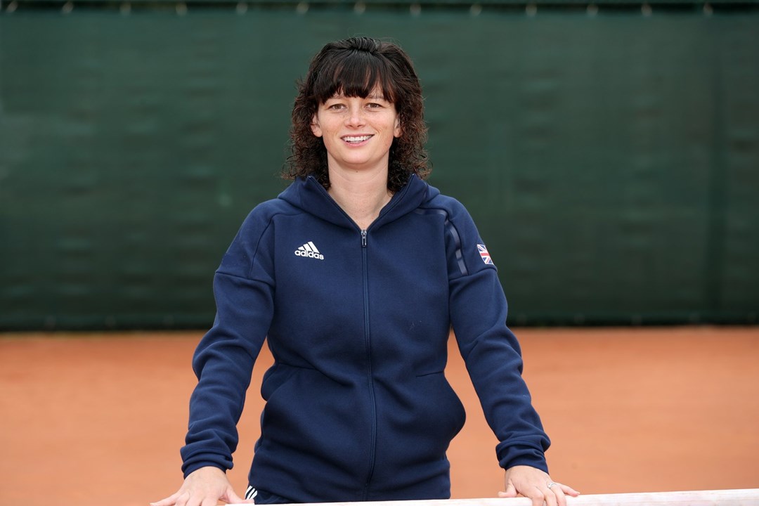 Catherine Fletcher posing for a picture wearing the GB kit before the World Deaf Tennis Championships