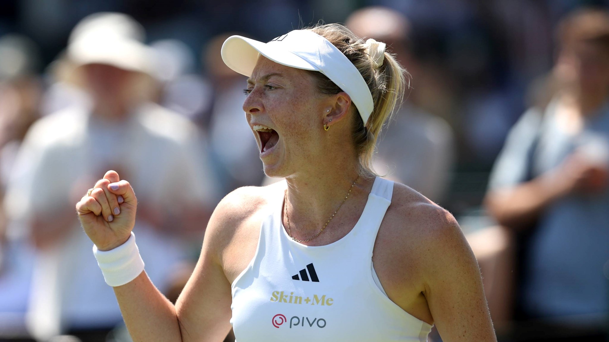 Alicia Branett roars in celebration at Wimbledon in 2023
