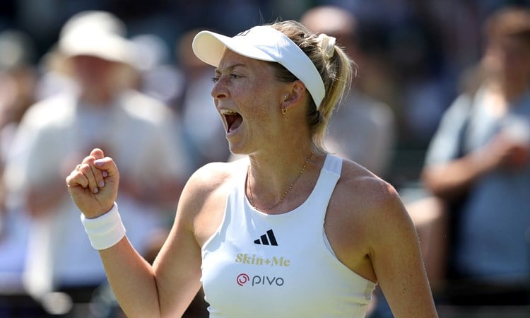 Alicia Branett roars in celebration at Wimbledon in 2023