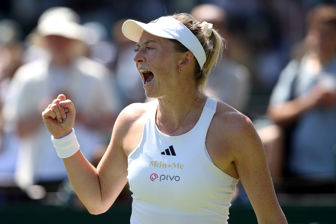 Alicia Branett roars in celebration at Wimbledon in 2023