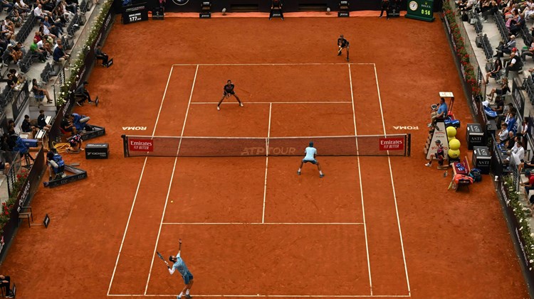 Overhead view of the 2024 Italian Open court during the men's doubles final
