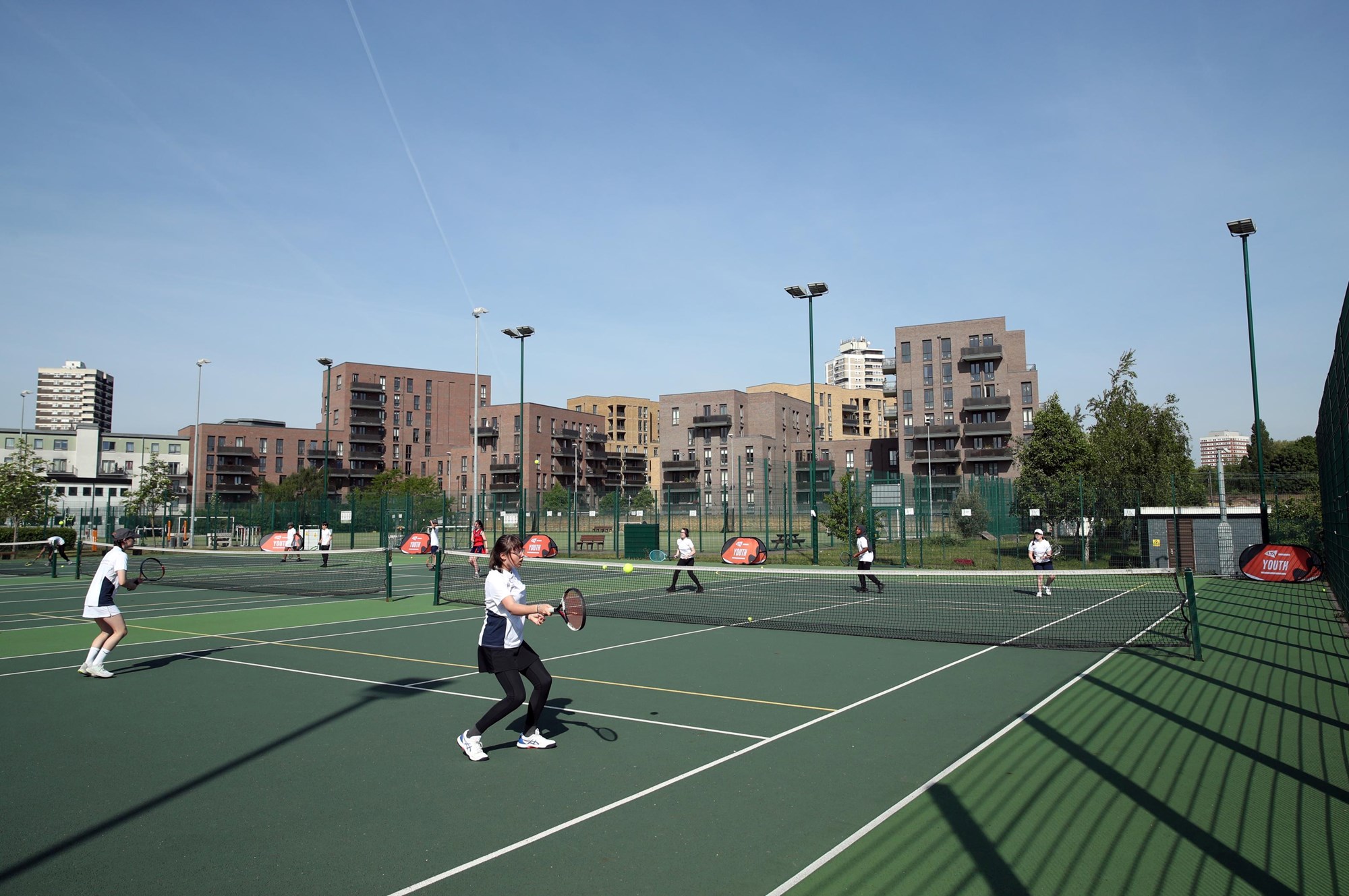 Pupils from St Paul's Way School taking part in an LTA Youth Session during 'Emma Raducanu's US Open Trophy Tour' 