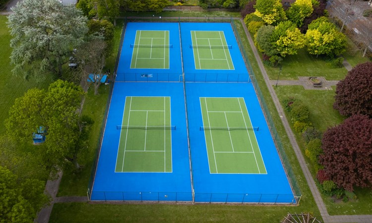 Drone shot of Marke Wood park tennis courts