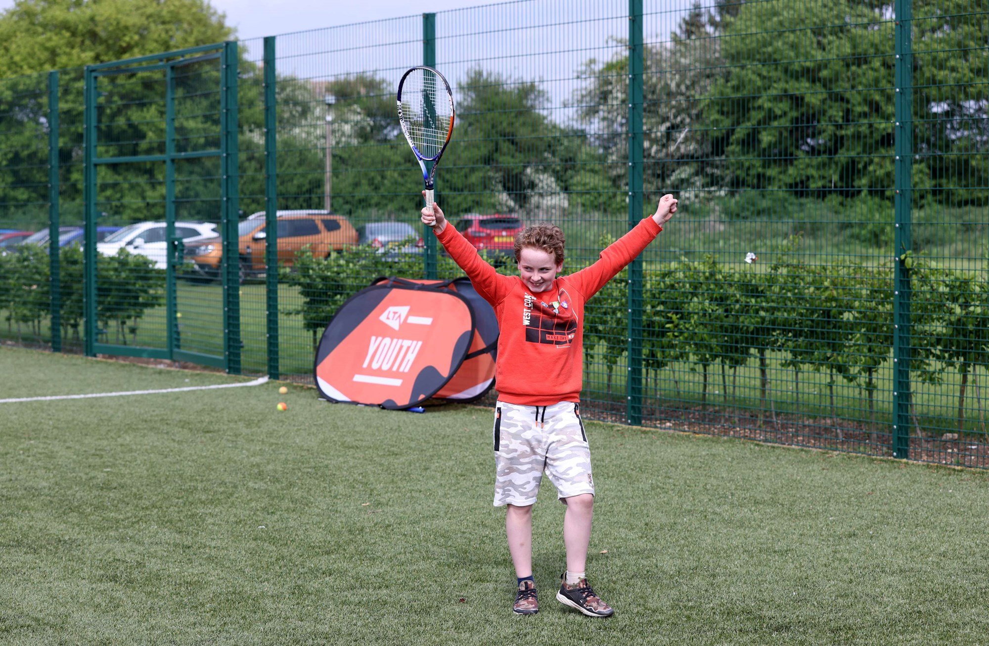 Student of Gretton Primary School celebrating during their LTA Youth Session