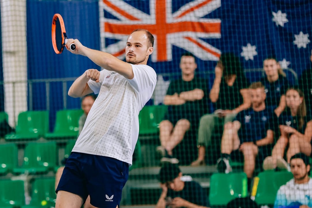 Dominic Iannotti playing tennis at the Virtus World Championships